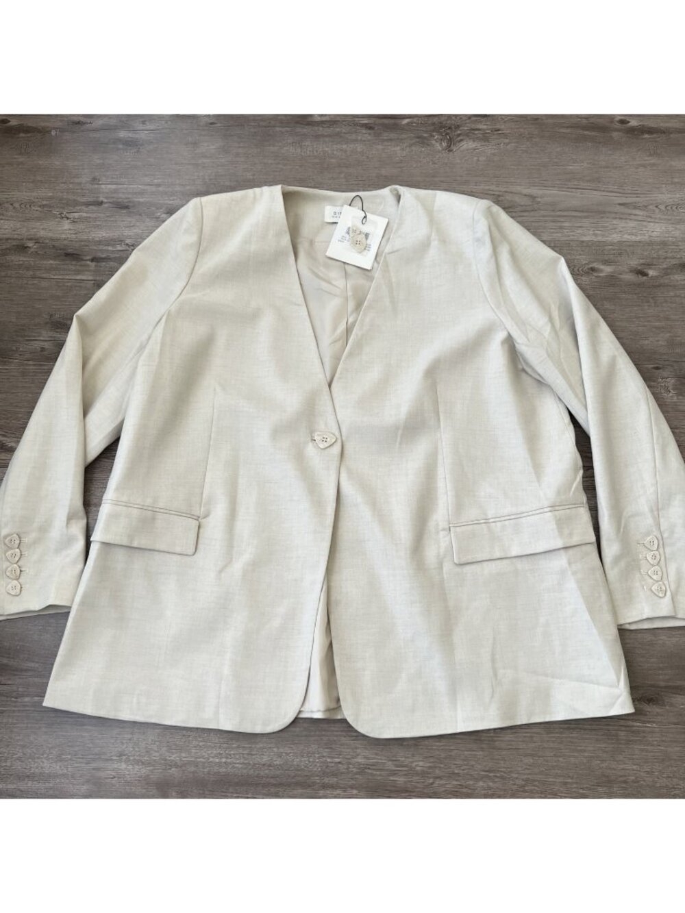 DISSH Amsterdam Sand Collarless Blazer Womens US‎ 12 Cream Ivory Structured NWT